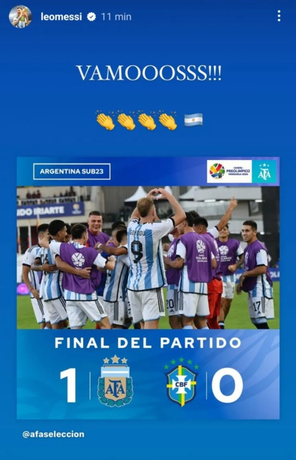 Messi đăng thông điệp ăn mừng chiến thắng của ĐT U23 Argentina
