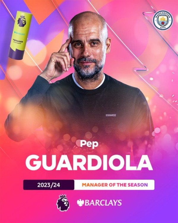 Guardiola nhận giải thường HLV xuất sắc nhất mùa giải