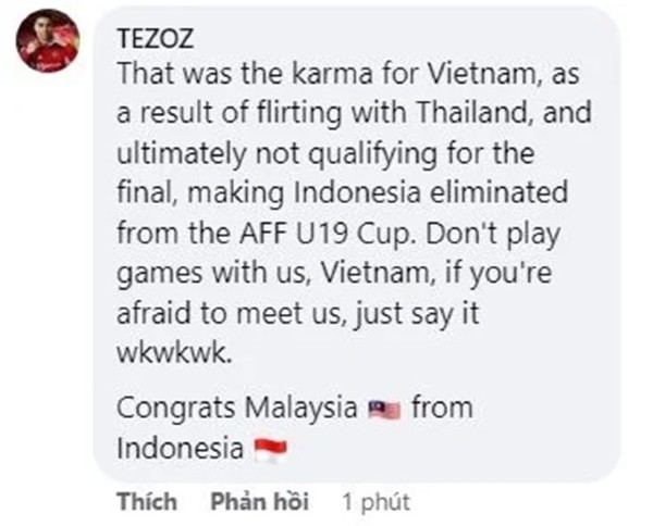 CĐV Indonesia dùng những lời nói khó nghe khi nhắc đến thất bại của U19 Thái Lan và U19 Việt Nam
