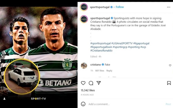 Ronaldo đã bình luận về bức ảnh có mặt tại Sporting Lisbon.